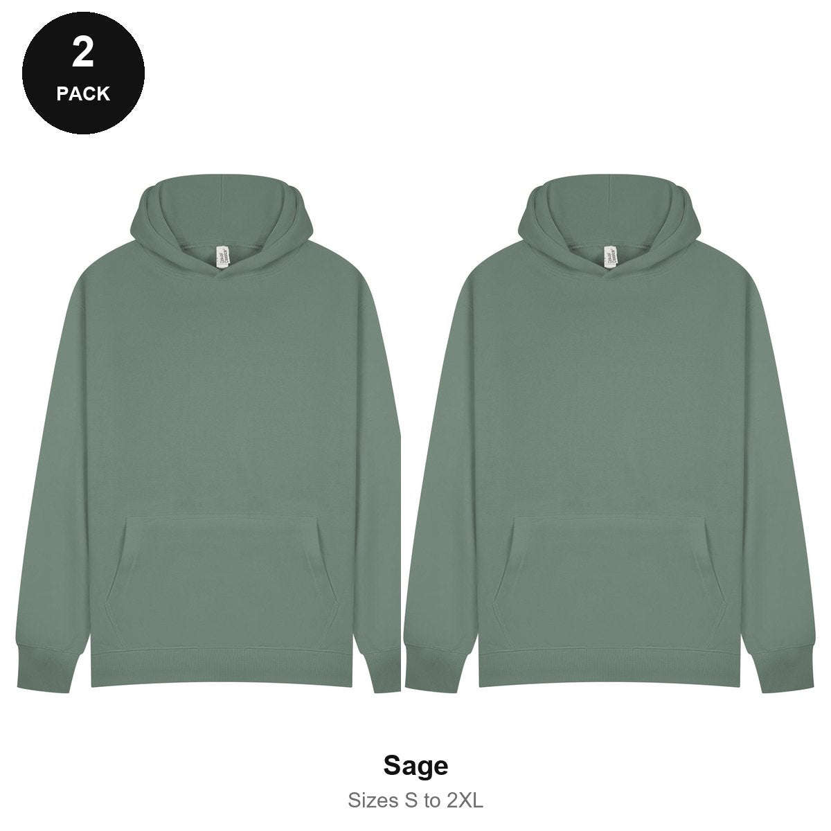 Hoodies 2 Pack - 80% cotton / 20% polyester brushed-back fleece 280gsm, Sizes S-2XL - Sage