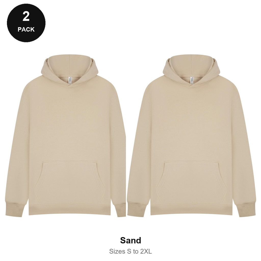Hoodies 2 Pack - 80% cotton / 20% polyester brushed-back fleece 280gsm, Sizes S-2XL - Sand