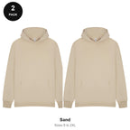Hoodies 2 Pack - 80% cotton / 20% polyester brushed-back fleece 280gsm, Sizes S-2XL - Sand