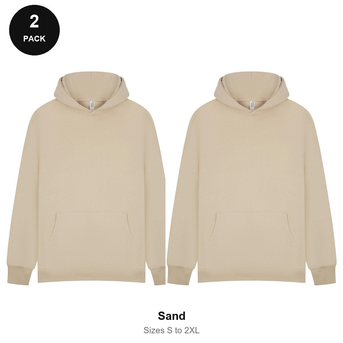 Hoodies 2 Pack - 80% cotton / 20% polyester brushed-back fleece 280gsm, Sizes S-2XL - Sand