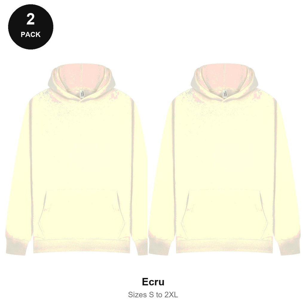 Hoodies 2 Pack - 80% cotton / 20% polyester brushed-back fleece 280gsm, Sizes S-2XL - Ecru