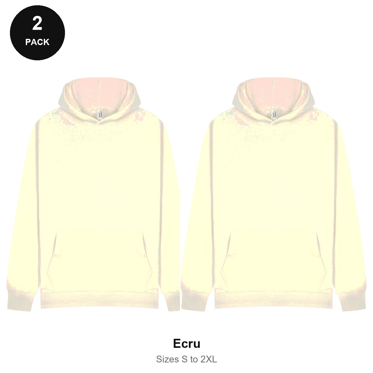 Hoodies 2 Pack - 80% cotton / 20% polyester brushed-back fleece 280gsm, Sizes S-2XL - Ecru