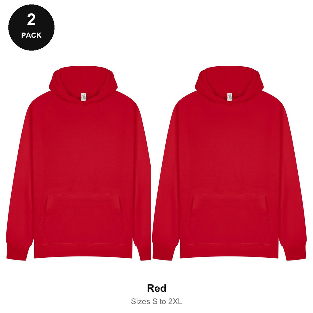 Hoodies 2 Pack - 80% cotton / 20% polyester brushed-back fleece 280gsm, Sizes S-2XL - Red