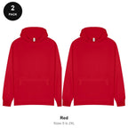 Hoodies 2 Pack - 80% cotton / 20% polyester brushed-back fleece 280gsm, Sizes S-2XL - Red