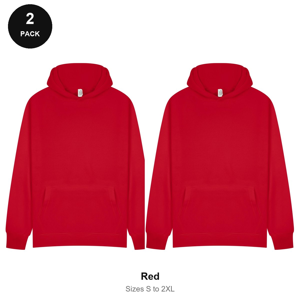 Hoodies 2 Pack - 80% cotton / 20% polyester brushed-back fleece 280gsm, Sizes S-2XL - Red