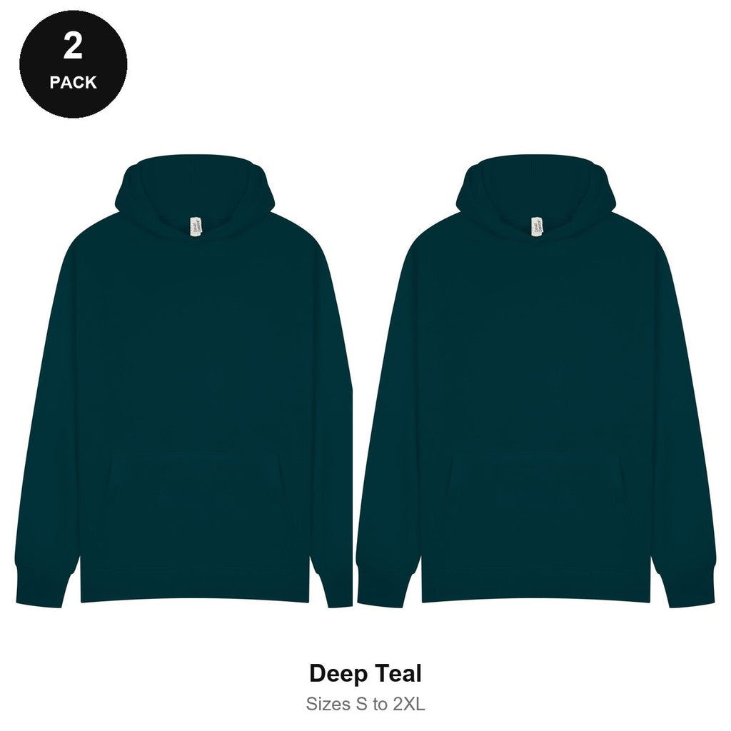 Hoodies 2 Pack - 80% cotton / 20% polyester brushed-back fleece 280gsm, Sizes S-2XL - Deep Teal