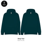 Hoodies 2 Pack - 80% cotton / 20% polyester brushed-back fleece 280gsm, Sizes S-2XL - Deep Teal