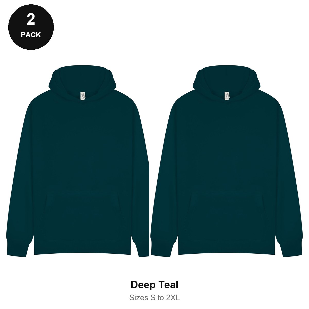 Hoodies 2 Pack - 80% cotton / 20% polyester brushed-back fleece 280gsm, Sizes S-2XL - Deep Teal