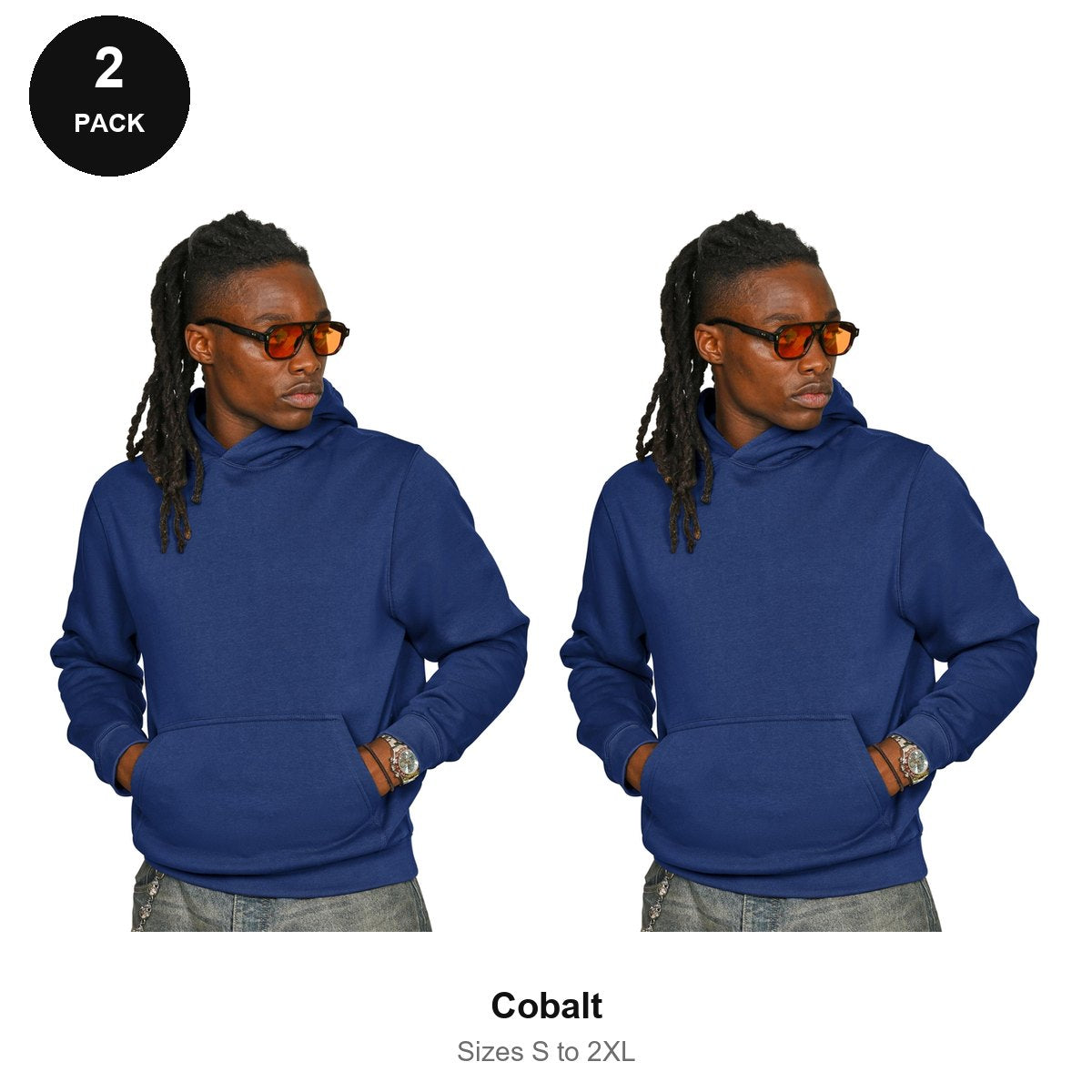 Hoodies 2 Pack - 80% cotton / 20% polyester brushed-back fleece 280gsm, Sizes S-2XL - Cobalt