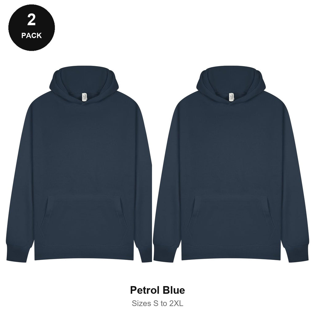 Hoodies 2 Pack - 80% cotton / 20% polyester brushed-back fleece 280gsm, Sizes S-2XL - Petrol Blue