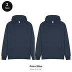 Hoodies 2 Pack - 80% cotton / 20% polyester brushed-back fleece 280gsm, Sizes S-2XL - Petrol Blue