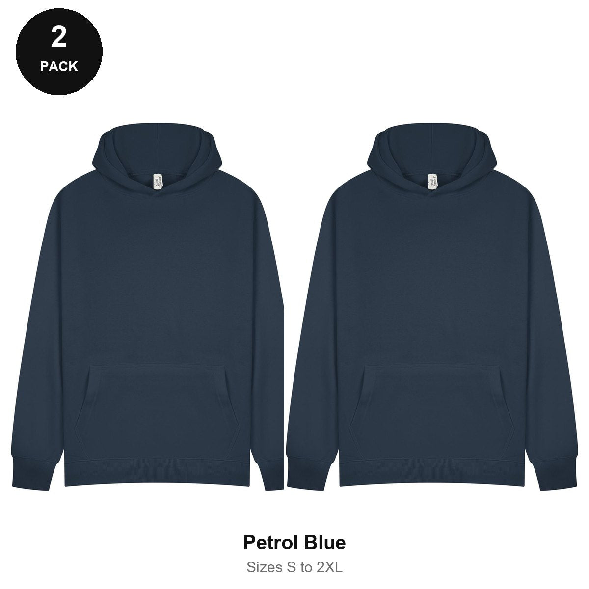 Hoodies 2 Pack - 80% cotton / 20% polyester brushed-back fleece 280gsm, Sizes S-2XL - Petrol Blue