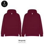 Hoodies 2 Pack - 80% cotton / 20% polyester brushed-back fleece 280gsm, Sizes S-2XL - Burgundy