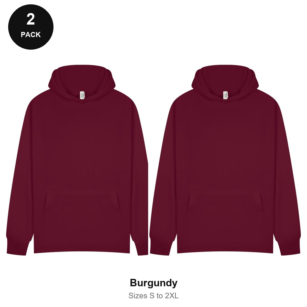 Hoodies 2 Pack - 80% cotton / 20% polyester brushed-back fleece 280gsm, Sizes S-2XL - Burgundy