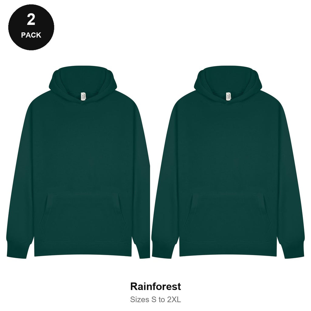 Hoodies 2 Pack - 80% cotton / 20% polyester brushed-back fleece 280gsm, Sizes S-2XL - Rainforest