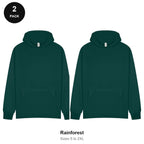 Hoodies 2 Pack - 80% cotton / 20% polyester brushed-back fleece 280gsm, Sizes S-2XL - Rainforest