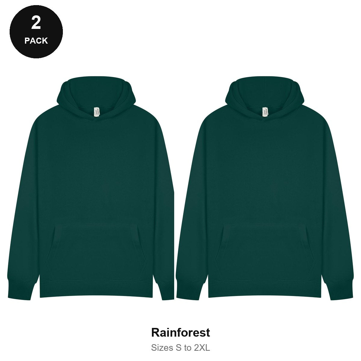 Hoodies 2 Pack - 80% cotton / 20% polyester brushed-back fleece 280gsm, Sizes S-2XL - Rainforest