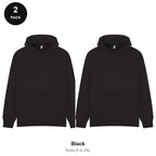 Oversized Hoodies 2 Pack - 80% cotton / 20% polyester brushed-back fleece 280gsm, Sizes S-2XL - Black
