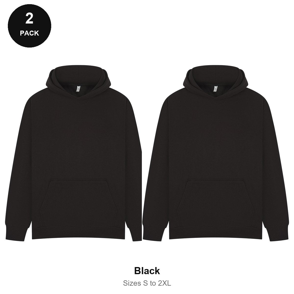 Oversized Hoodies 2 Pack - 80% cotton / 20% polyester brushed-back fleece 280gsm, Sizes S-2XL - Black