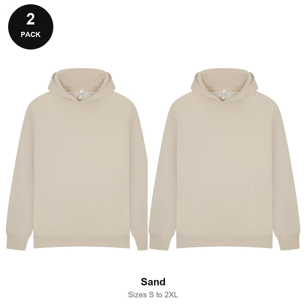 Oversized Hoodies 2 Pack - 80% cotton / 20% polyester brushed-back fleece 280gsm, Sizes S-2XL - Sand