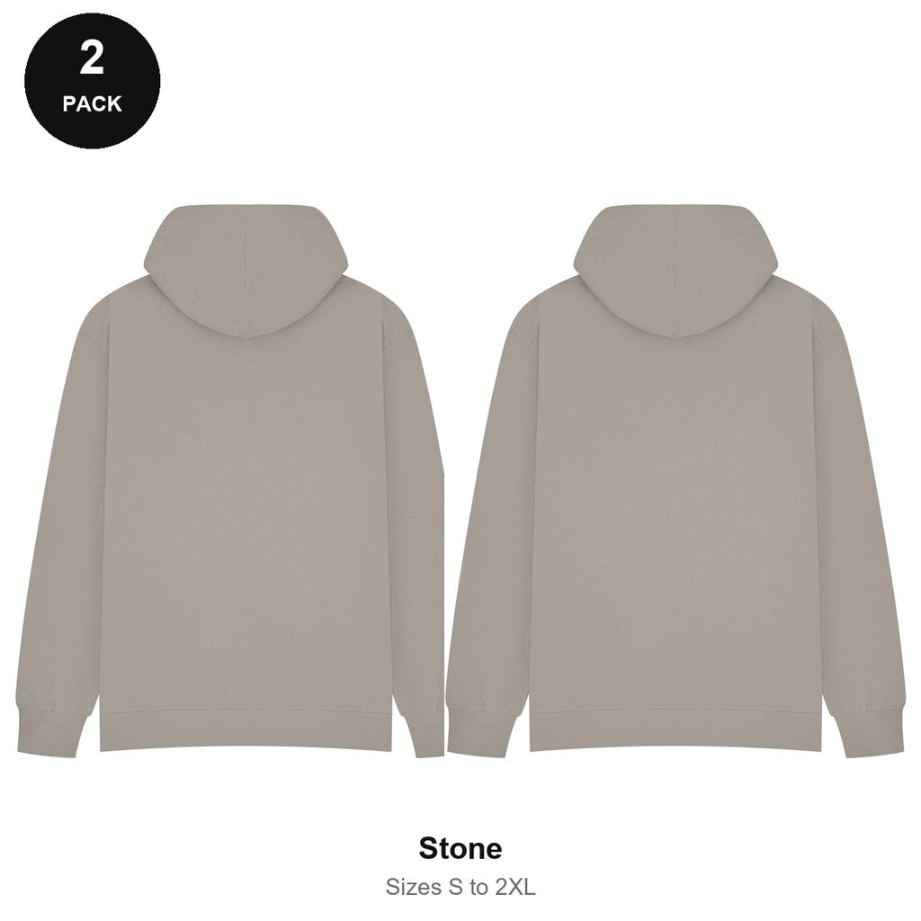 Oversized Hoodies 2 Pack - 80% cotton / 20% polyester brushed-back fleece 280gsm, Sizes S-2XL - Stone