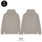 Oversized Hoodies 2 Pack - 80% cotton / 20% polyester brushed-back fleece 280gsm, Sizes S-2XL - Stone