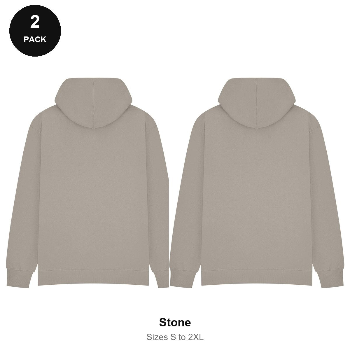 Oversized Hoodies 2 Pack - 80% cotton / 20% polyester brushed-back fleece 280gsm, Sizes S-2XL - Stone