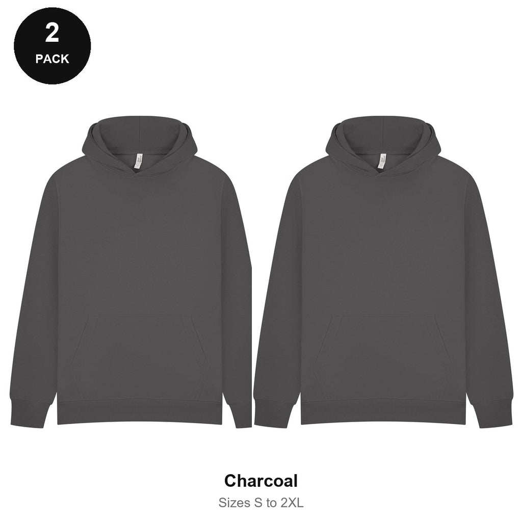 Oversized Hoodies 2 Pack - 80% cotton / 20% polyester brushed-back fleece 280gsm, Sizes S-2XL - Charcoal