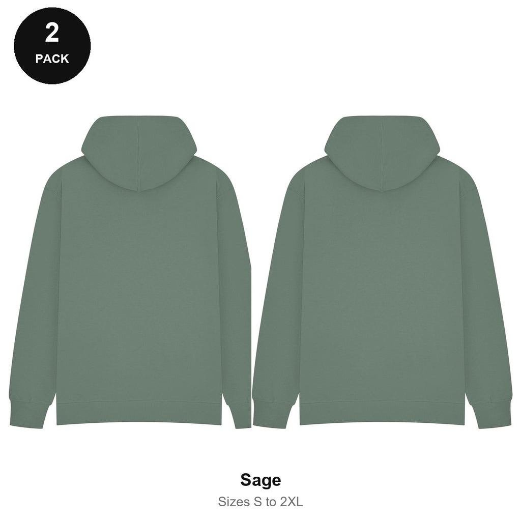 Oversized Hoodies 2 Pack - 80% cotton / 20% polyester brushed-back fleece 280gsm, Sizes S-2XL - Sage