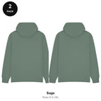 Oversized Hoodies 2 Pack - 80% cotton / 20% polyester brushed-back fleece 280gsm, Sizes S-2XL - Sage