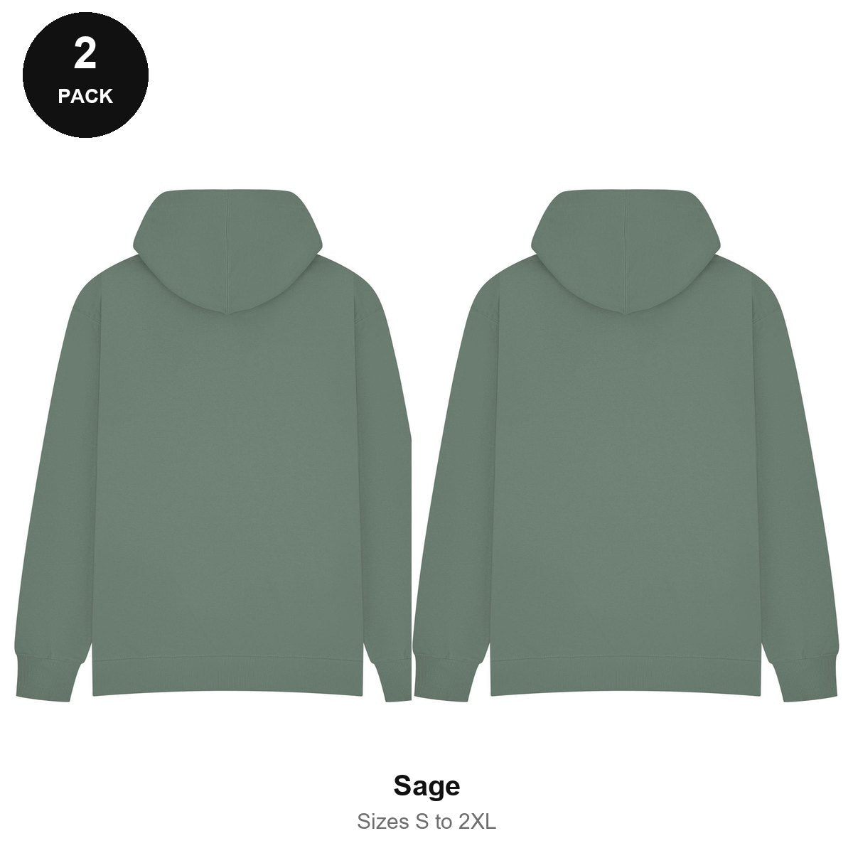 Oversized Hoodies 2 Pack - 80% cotton / 20% polyester brushed-back fleece 280gsm, Sizes S-2XL - Sage