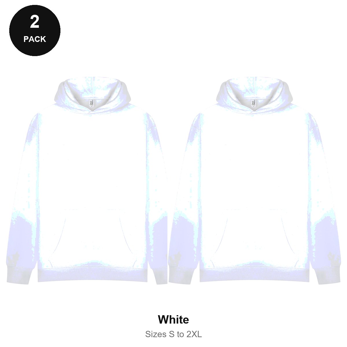 Oversized Hoodies 2 Pack - 80% cotton / 20% polyester brushed-back fleece 280gsm, Sizes S-2XL - White