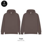 Oversized Hoodies 2 Pack - 80% cotton / 20% polyester brushed-back fleece 280gsm, Sizes S-2XL - Taupe