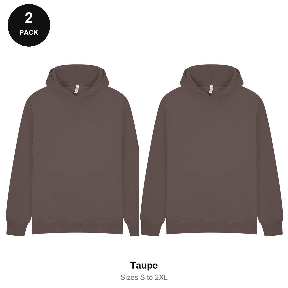 Oversized Hoodies 2 Pack - 80% cotton / 20% polyester brushed-back fleece 280gsm, Sizes S-2XL - Taupe