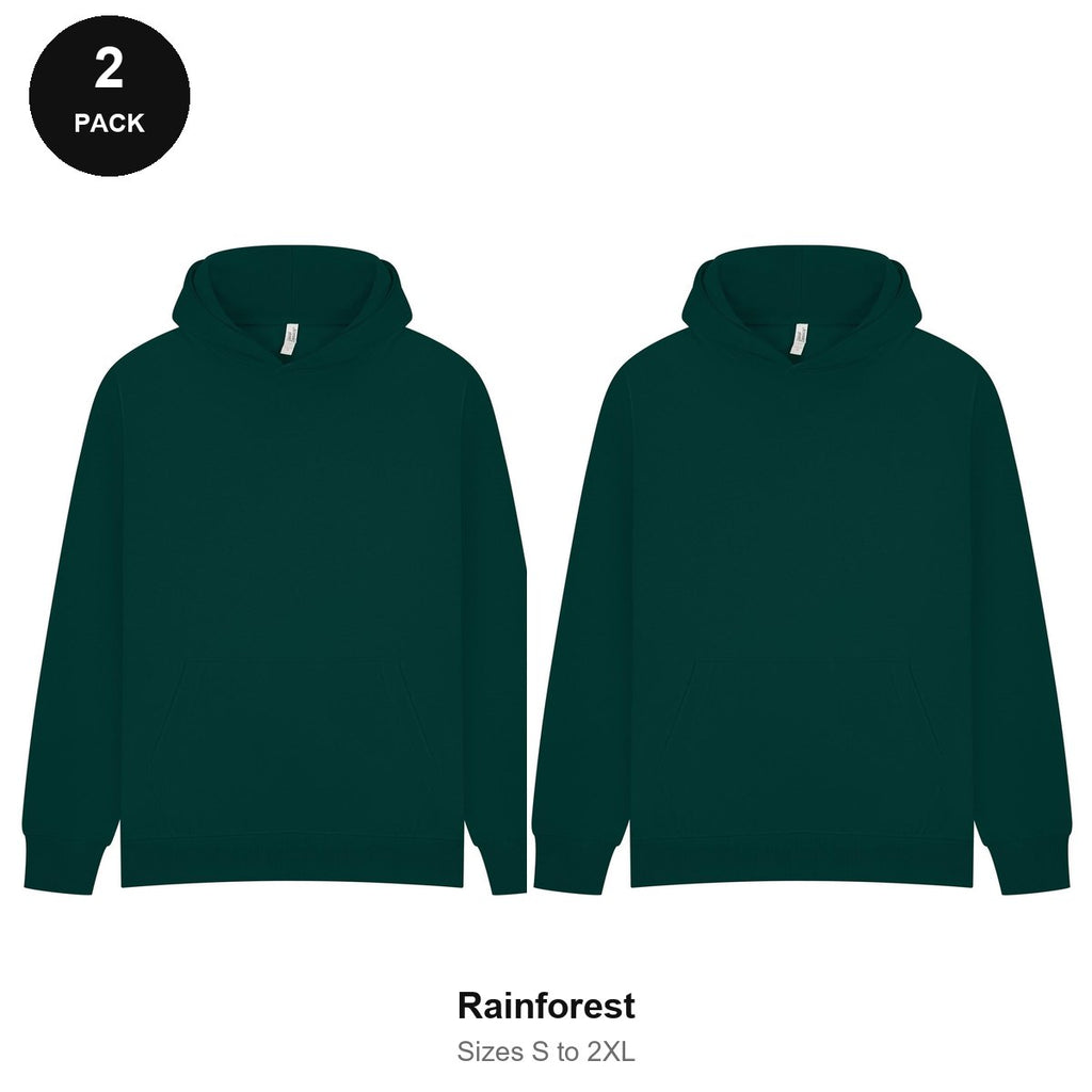 Oversized Hoodies 2 Pack - 80% cotton / 20% polyester brushed-back fleece 280gsm, Sizes S-2XL - Rainforest