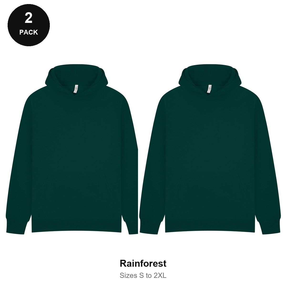 Oversized Hoodies 2 Pack - 80% cotton / 20% polyester brushed-back fleece 280gsm, Sizes S-2XL - Rainforest