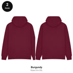 Oversized Hoodies 2 Pack - 80% cotton / 20% polyester brushed-back fleece 280gsm, Sizes S-2XL - Burgundy