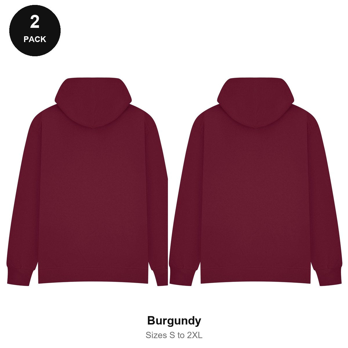 Oversized Hoodies 2 Pack - 80% cotton / 20% polyester brushed-back fleece 280gsm, Sizes S-2XL - Burgundy