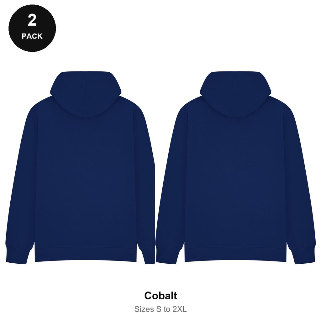 Oversized Hoodies 2 Pack - 80% cotton / 20% polyester brushed-back fleece 280gsm, Sizes S-2XL - Cobalt