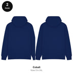Oversized Hoodies 2 Pack - 80% cotton / 20% polyester brushed-back fleece 280gsm, Sizes S-2XL - Cobalt