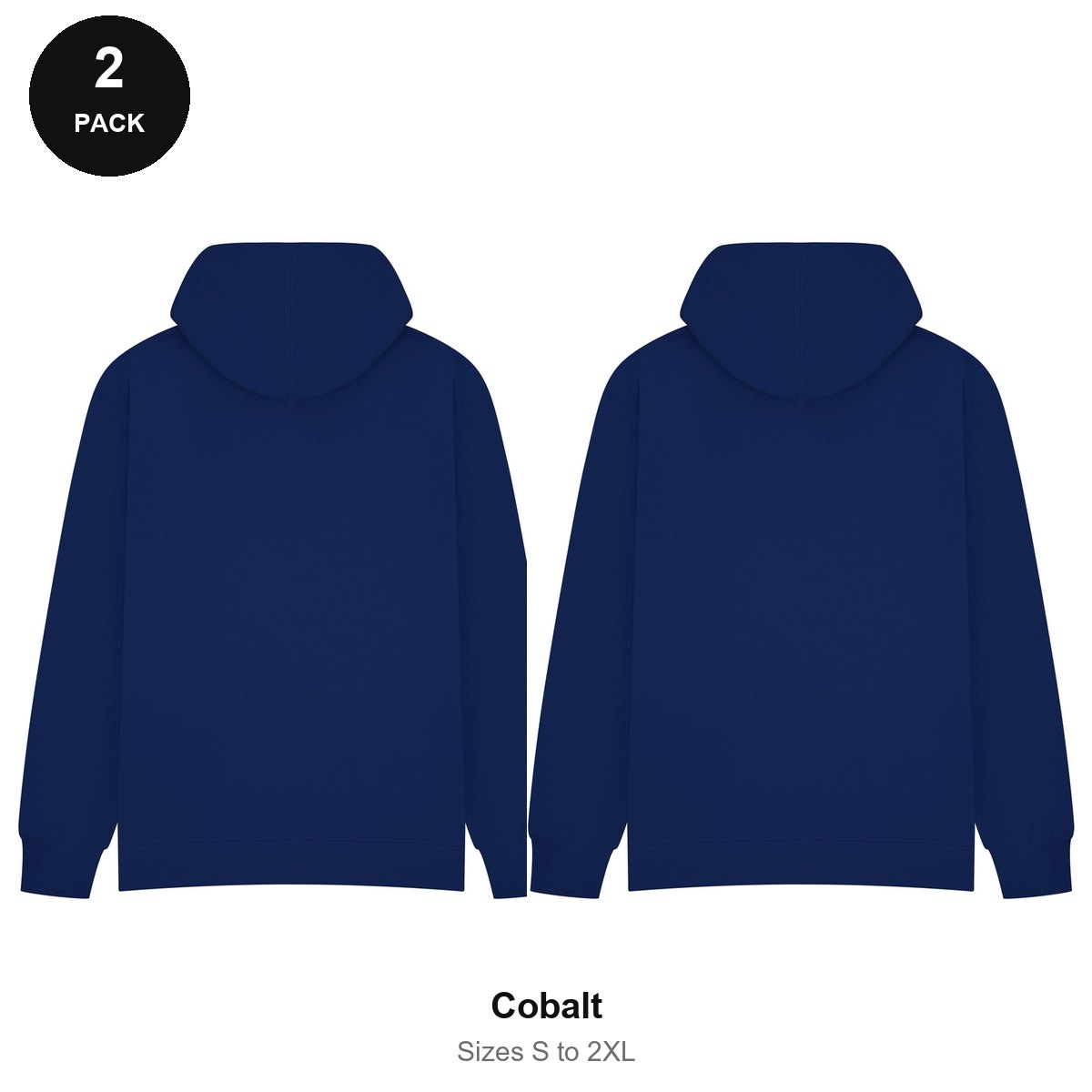 Oversized Hoodies 2 Pack - 80% cotton / 20% polyester brushed-back fleece 280gsm, Sizes S-2XL - Cobalt