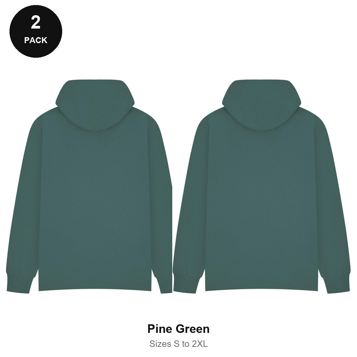 Oversized Hoodies 2 Pack - 80% cotton / 20% polyester brushed-back fleece 280gsm, Sizes S-2XL - Pine Green