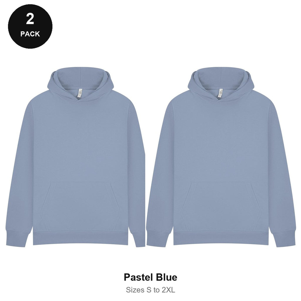 Oversized Hoodies 2 Pack - 80% cotton / 20% polyester brushed-back fleece 280gsm, Sizes S-2XL - Pastel Blue
