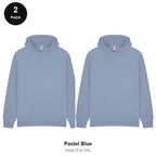 Oversized Hoodies 2 Pack - 80% cotton / 20% polyester brushed-back fleece 280gsm, Sizes S-2XL - Pastel Blue
