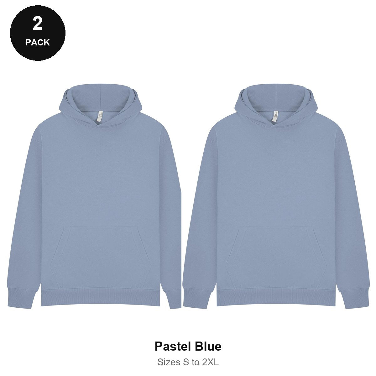Oversized Hoodies 2 Pack - 80% cotton / 20% polyester brushed-back fleece 280gsm, Sizes S-2XL - Pastel Blue