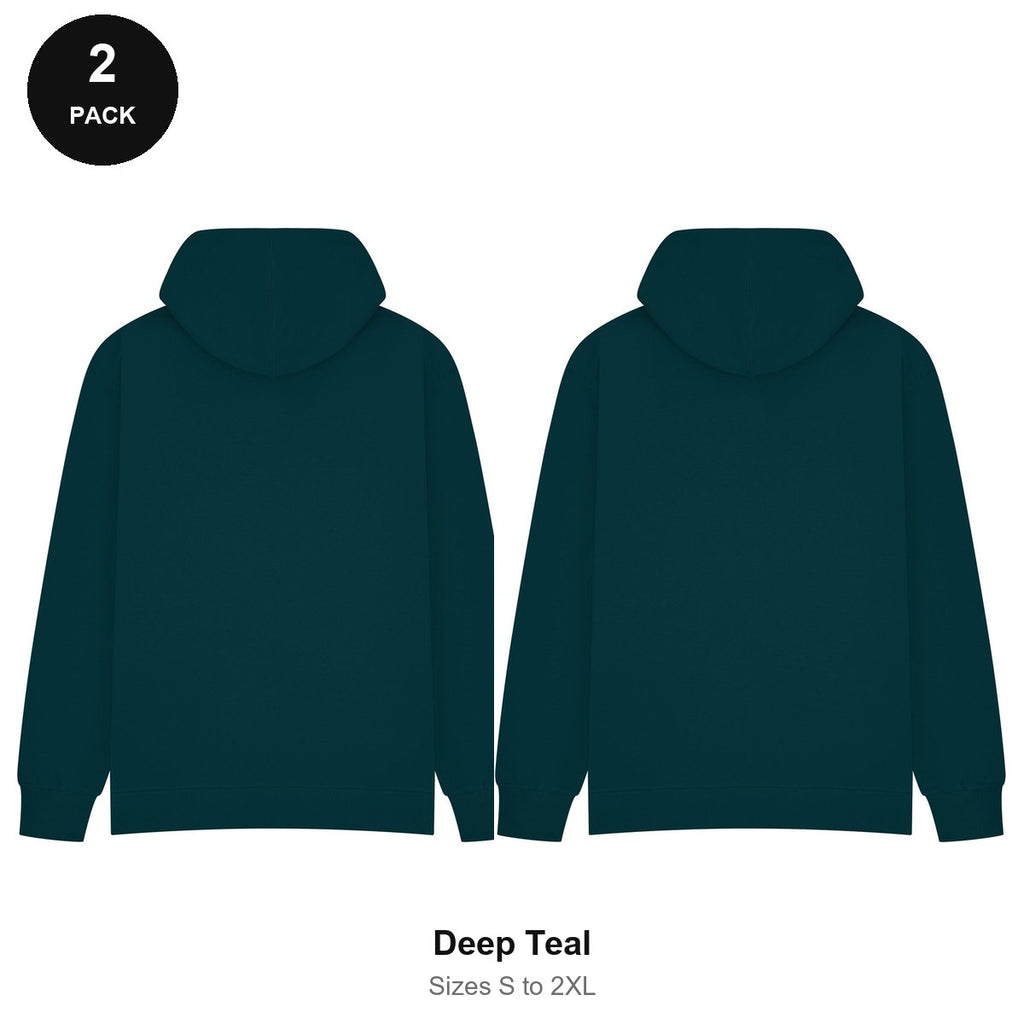 Oversized Hoodies 2 Pack - 80% cotton / 20% polyester brushed-back fleece 280gsm, Sizes S-2XL - Deep Teal