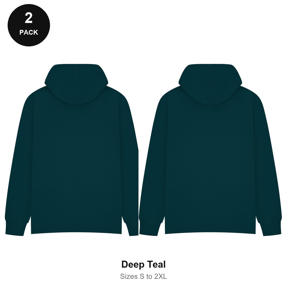 Oversized Hoodies 2 Pack - 80% cotton / 20% polyester brushed-back fleece 280gsm, Sizes S-2XL - Deep Teal