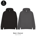 Oversized Hoodies 2 Pack - 80% cotton / 20% polyester brushed-back fleece 280gsm, Sizes S-2XL - Black + Charcoal