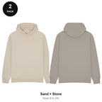 Oversized Hoodies 2 Pack - 80% cotton / 20% polyester brushed-back fleece 280gsm, Sizes S-2XL - Sand + Stone