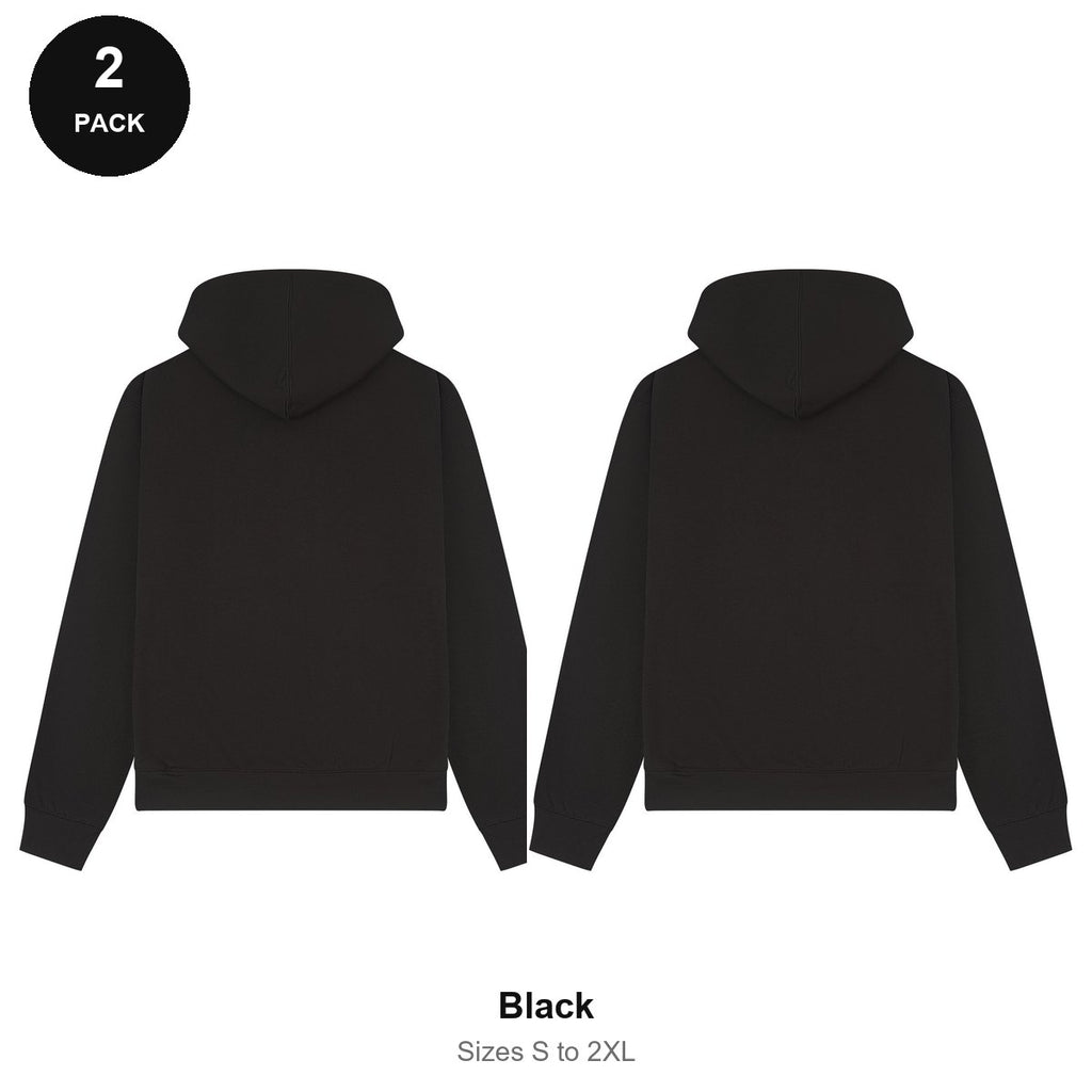 Premium 330gsm Oversized Hoodies 2 Pack - 80% cotton / 20% polyester brushed-back fleece 330gsm, Sizes S-2XL - Black
